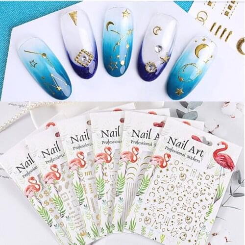 Gold 3D Nail Sticker Curve Stripe Lines Nails Stickers Gradient Adhesive Striping Tape Nail Foil Nail Art Stickers Decals Silver