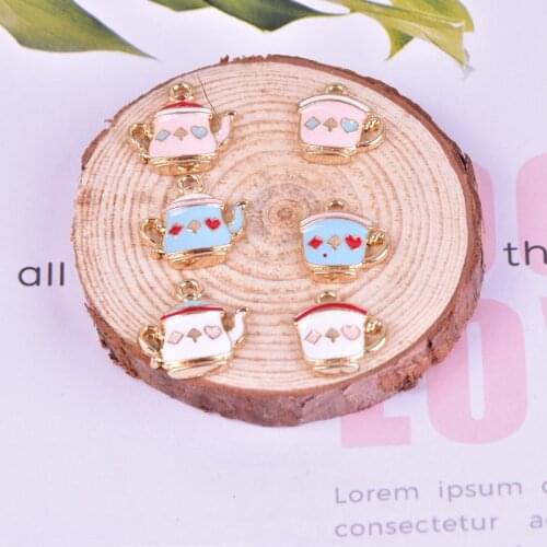 10pcs/pack Lovely Teapot Tea cup Poker Enamel Charms DIY Earring Bracelet Hair Necklace DIY Craft jewelry making charms