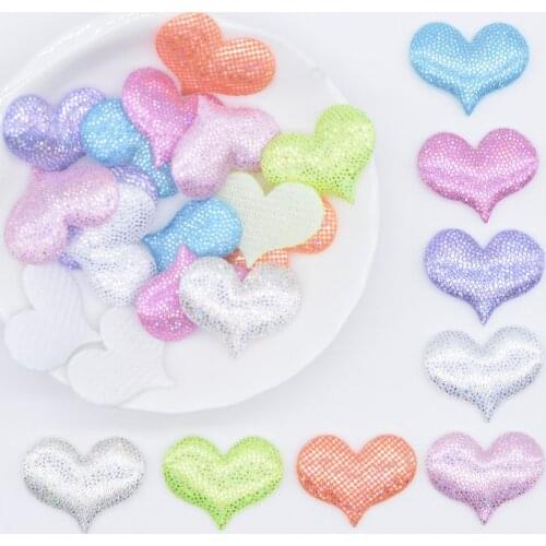 100Pcs 24*18mm Colorful Fabric Heart Applique Padded Patches for Clothes Hat Headwear Hairpin Wedding Festival DIY Decor P48