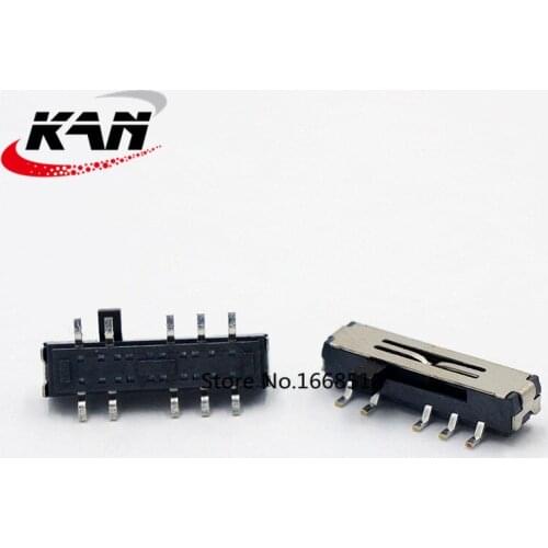 50pcs small toggle switch 10 pins 4 level horizontal patch MSKT-24D20 groove sliding toy miniature