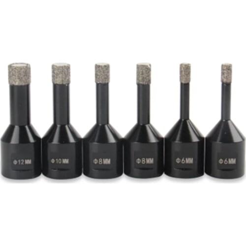 6PCS 6/6/8/8/10/12mm M14 Thread Dry Vacuum Brazed Diamond Drilling Core Bits Marble Ceramic Tile Hole Saw Kit