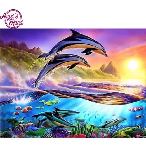 5D DIY Diamond Embroidery two Dolphin jumps Diamond Painting Cross Stitch full Square Rhinestone Mosaic home decoration