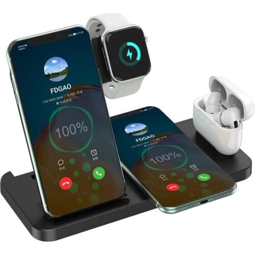 FDGAO 15W Qi Fast Wireless Charger Stand For iPhone 11 XR X 8 Apple Watch 4 in 1 Charging Dock Station for Airpods Pro iWatch