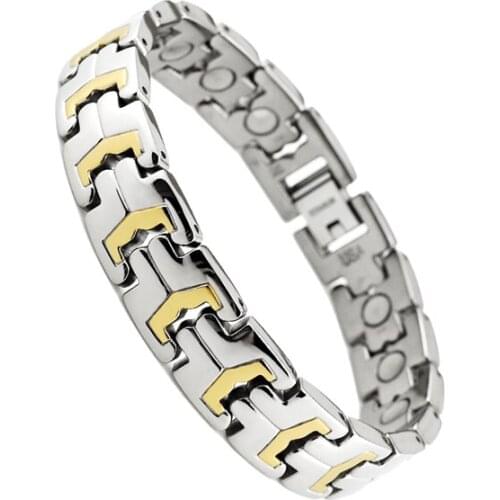 2020 Wollet Jewelr 5 in 1 Health Energy Infrared Germanium Negative Ion Magnetic Gold Stainless Steel Bracelet Bangle Women Men