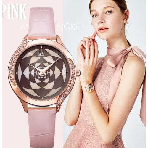 Fashion Diamond Ladies Watch Wife Luxury Brand Watches Casual Woman Leather Quartz Wristwatch Flower Clock Relogio Feminino New