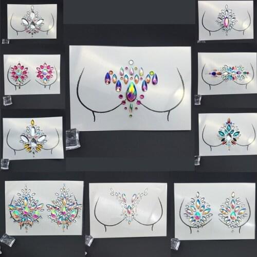 Prajna Masquerade Chest Decorative Rhinestone Music Festival Party Crystal Tattoo Sticker Chest Decoration Ornament G