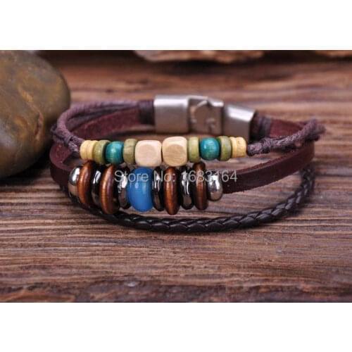 G72 Silver Surfer Hemp Leather Wood Beads Wristband Bracelet Cuff Multi Color Mens