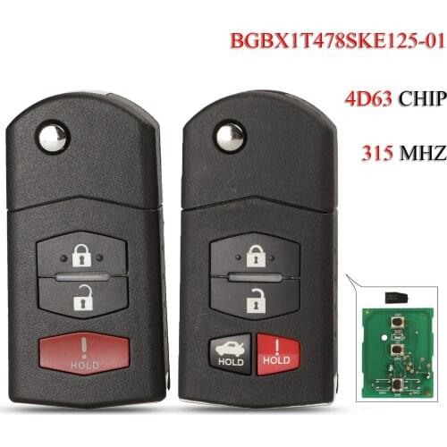 Kutery Folding Remote Smart Car Key For Mazda 3 5 6 CX-7 CX-9 MX-5 Miata 3/4Buttons 4D63Chip 315MHZ BGBX1T478SKE125-01