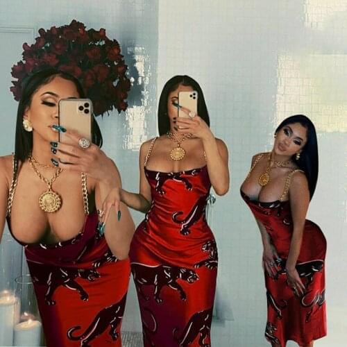 Summer women clothing Sexy dress Sling leopard nightclub maxi dresses for women vintage Y2k Clothes Streetwear Wholesale Items