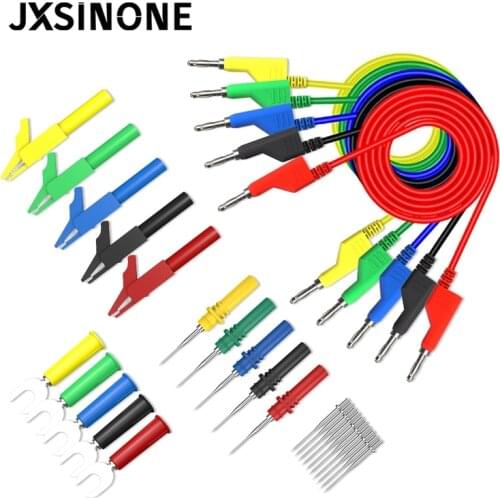 JXSINONE P1036B series 4mm Dual Stackable Banana Plug Test Leads Kit with Alligator Clip Spade Plug & Test Probes for Multimeter