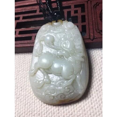 Real hetian jade handcarved unicorn jade pendant necklace unique design jadeite jade necklace women men jewelry Chinese zodiac