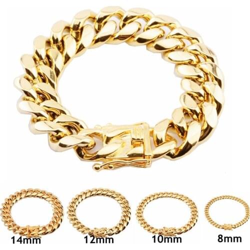 New Fashion Hip Hop Rock Jewelry Charms Cuban Miami Chain Bracelet Gold Steel Box Lock Link Chains Bracelets Bangles for Men