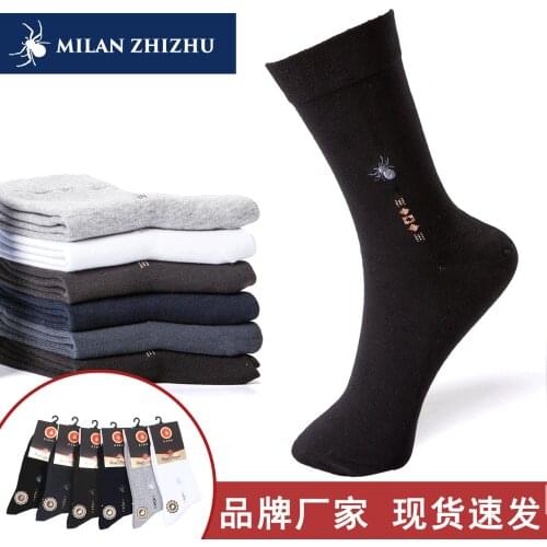 Wholesale Independent Packaging Autumn and Winter Solid Color Cotton Sock Mens Thickened Mens Long Business Socks