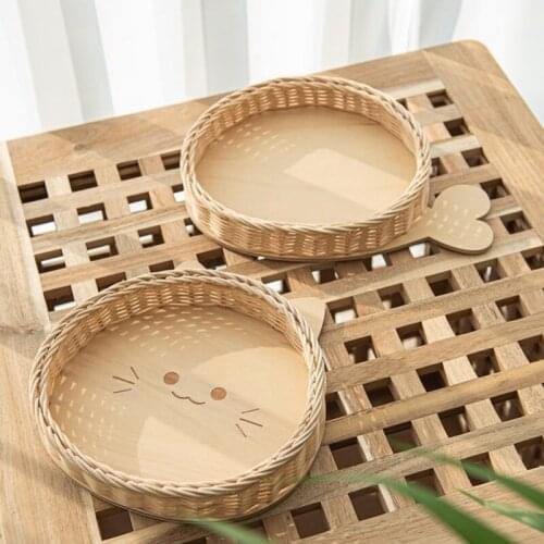 INS Hand-woven Rattan Picnic Fruit Tray Breakfast Food Candy Snack Serving Plates Storage Basket Jewelry Display Organizer Props