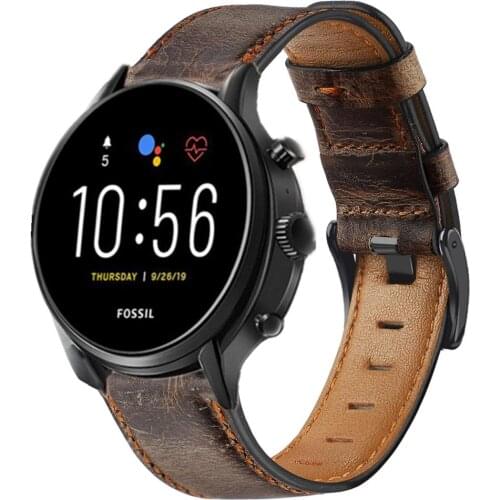 22mm Leather Strap For Fossil Gen 5 Carlyle HR Julianna HR Watch Bands For Fossil Sport 43mm / Q Explorist HR Gen4 Bracelet