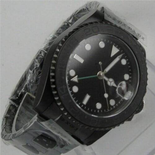 Luxury 40mm Mechancial Mens Watch Black Dial PVD Sapphire Glass GMT Movement Automatic Function