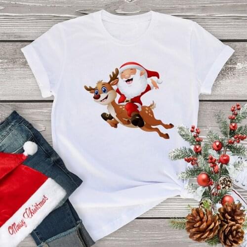 Christmas Santa Claus T-shirt Summer Print Female T-shirts Harajuku Graphic T Shirt Round Neck Short Sleeve Top Casual Tee