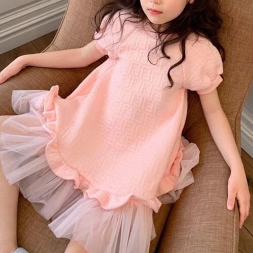 Girls Princess Pink Dress Kids Spring And Autumn Sweet Short Sleeve Elegant Birthday Party Ball Gown Childrens Sundress Clothes