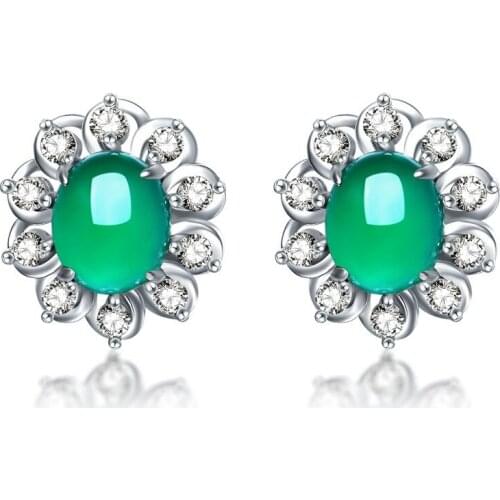Natural Green Chalcedony Hand Carved Earrings Fashion Jewelry 925 Silver Inlaid Agate Womens Earrings Gift Accessories