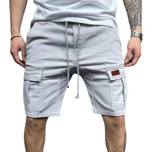 Men Solid Color Knee Length Straight Wide Leg Multi Pockets Cargo Shorts Streetwear 2021 Summer Fashion Casual Male Sportspants
