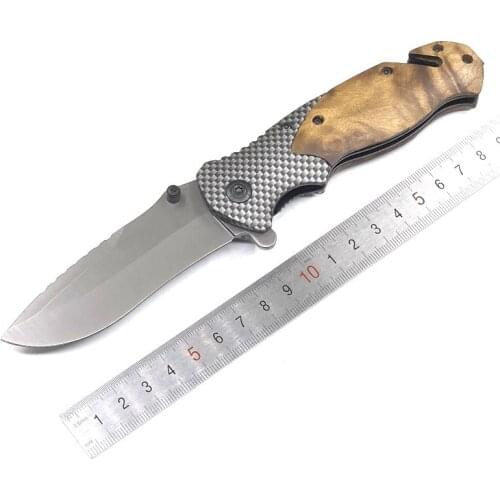 8.27'' Folding Pocket Knife Wood Handle Outdoor Survival Tactical Knife Camping Hiking Hunting Knives For Self-defense EDC Tool