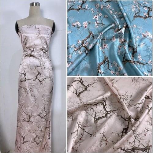 Heavy Satin Jacquard Silk Fabric Cheongsam Hanfu Dress Printing Stretch Plum Dock