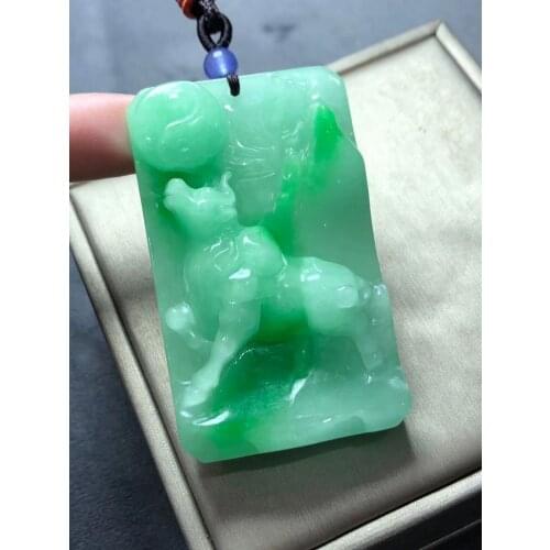 Admirable Myanmar jade OX Pendant Amulet emerald hanging diagram of the universe churinga