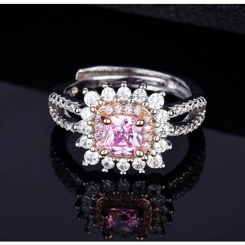 QTT 925 Sterling Silver Vintage Ring Dazzling Pink Big Zircon Stone Womens Resizable Ring Wedding Fine Jewelry