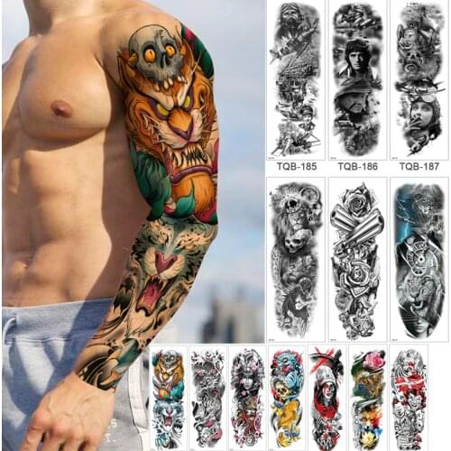 Waterproof Temporary Fake Tattoo Sticker Totem Mechanical Full Arm Large Size War, Soldier, Lion, Clock, Animals Mens, Womens