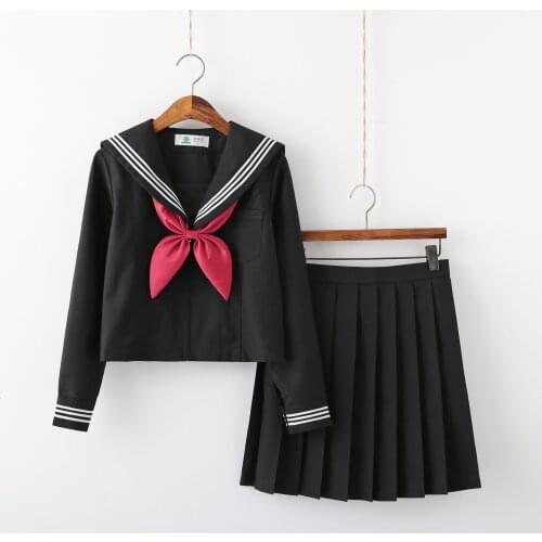 Japanese Jk Uniform Sailor Clothing Base Black and White Three-piece Long-sleeved Autumn Winter Uniform Set School Girl Outfit