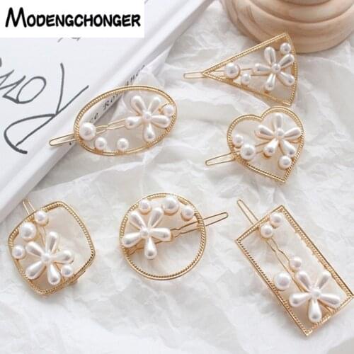 Pearl Hairgrips For Women Barrettes Geometric Hair Clips Hairpins Headwear BB Clips Korean Style Girls Fashion Hair Accessories