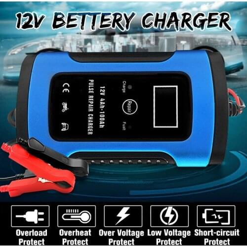 Car Battery Charger 110V to 220V Intelligent Fast Power Charging Wet Dry Lead Acid Digital LCD Display Full Automatic to 12V 6A