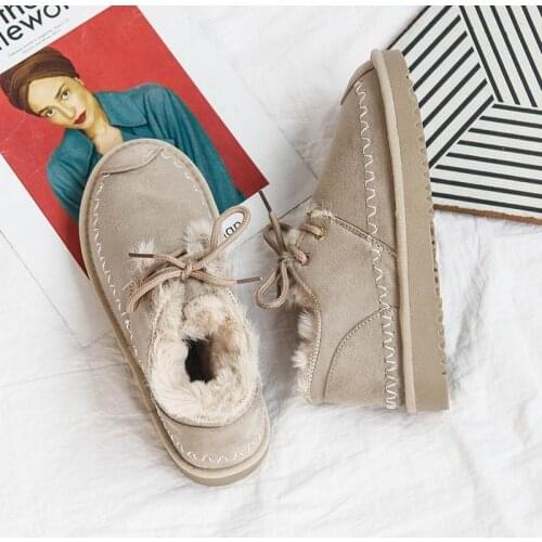 2020 New Ankle Boots Woman Winter Wool Fur Female Snow Boots Flat Warm Shearling Fur Snowboots Boot Woman Botas Mujer W24-37