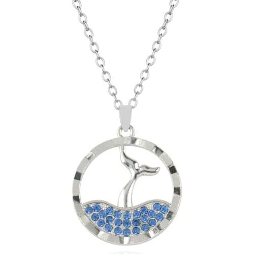 Silver Color Mermaid Tears Foam Necklace Simple Mermaid Tail Blue Crystal Clavicle Chain for Women Accessories