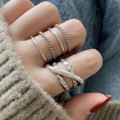 Wide Ring Silver Color Womens Fashion Finger Rings Multi-layer Stainless Metal Personality Cool Hip Hop Korean Ring Jewelry