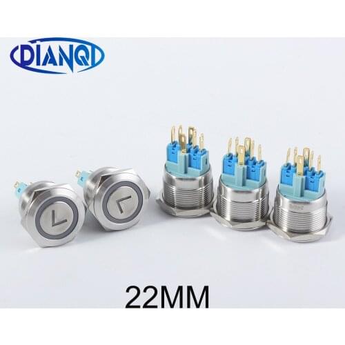 1Pc 22mm Nickel plated brass metal push button switch led number power word round momentary/latching 6 pin terminal car switches
