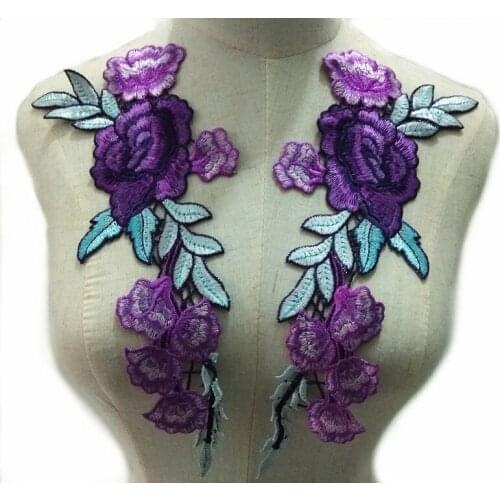 2pcs/pair Lace Purple Embroidered Floral Lace Neckline Collar Scrapbooking Trim Clothes Sewing Applique Embroidery edge CL858