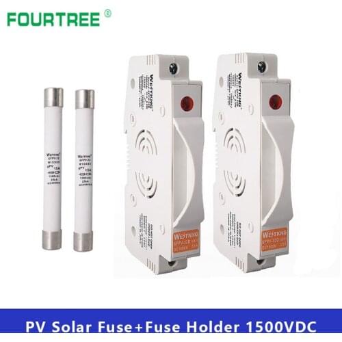 2Set PV Fuse Holder With 10x85m Fuse 1500VDC High Pressure Current Limit Photovoltaic System Combiner Box Safety Protection