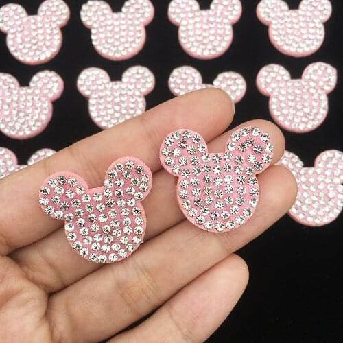 20pcs Rhinestone Pink Bling Bling Sequins Mouse Appliques for Children Clip and DIY Hair Clip Accessories