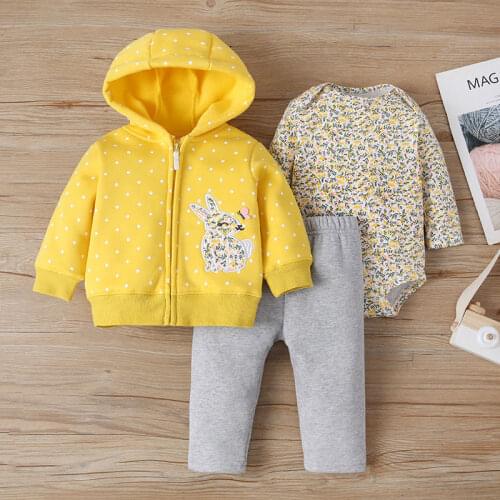 Baby Girls Boys Clothes Long sleeves Hoodies Tops Coats+Pants+Bodysuits 2021 Spring Winter 3PCS Sets Newborn Baby Girl Clothing