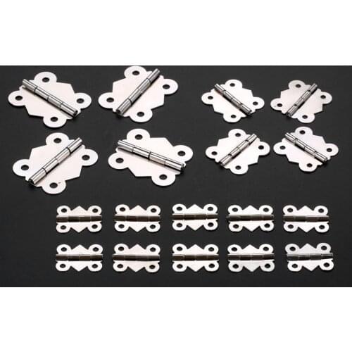 4/10pcs Butterfly Hinges w/screws Silver 4 Holes Retro Decor Alloy 25mm-40mm Furniture Chest Wood Jewelry Box Wine Gift Case