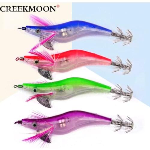 4pcs 10cm 12.2g Lighted Squid Calamari Jig Lures Baits Sinking Duel Lure EGI 2.5# Squid Crankbait Swimbait Hook Jig All Position