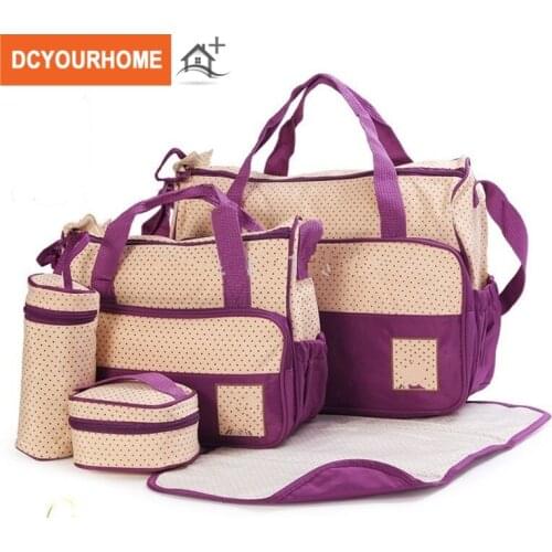 5 Pieces One set Baby Diaper Nappy Womens Handbag Tote Package Diaper Bags Baby Mom Bag