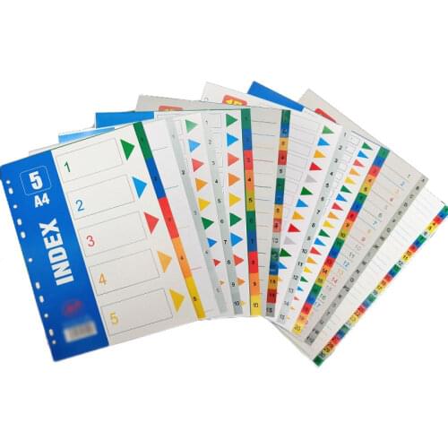 A4 5/10/12/15/20/31Pages Colored PP Binder Numbers and Alphabet Index Divider 11Holes Archives Files Color Notebook Office Suppl