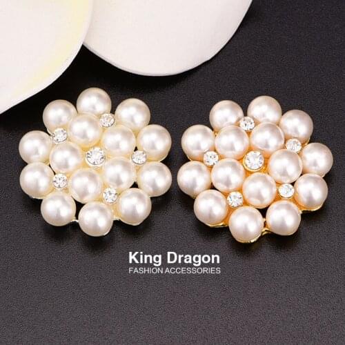 Sparkly Rhinestone Pearl Button Wedding Embellishment Used On Invitation 30MM 20pcs/lot Flat Back Silver Color Or Gold KD141
