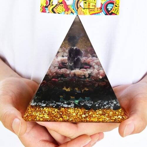 4.3 Inch Handmade Large Orgonite Pyramid Amethyst Column&Natural Rose Quartz Crystal With More Powerful Energy Orgone Pyramid