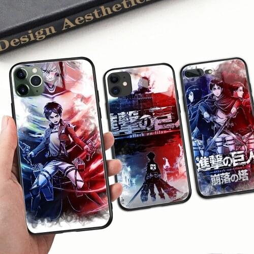 Passionate Anime Attack on Titan Character Tempered Glass Phone Case for iPhone X XR XS 13 12 11 Pro Max 6 6S 7 8 Plus