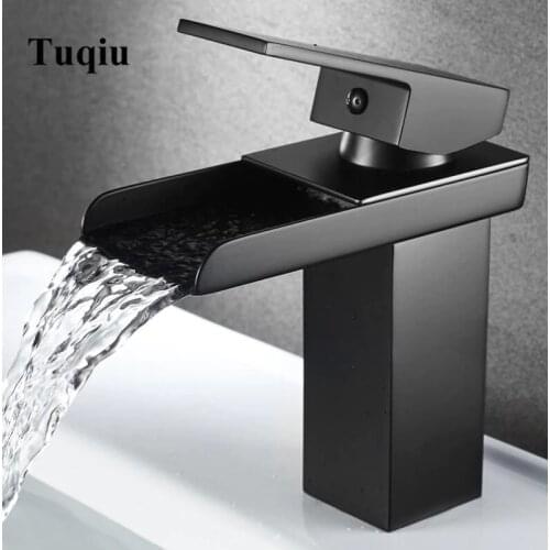 Black Basin Faucet Single Lever Bathroom hot and cold Waterfall Mixer Tap Basin Water Sink Mixer