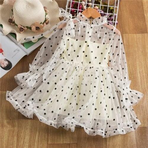 3-8 Yrs Girls Princess Lace Tutu Dress For Party Holiday Causal Girls Cosume Spring Children Full Sleeve Mesh Dress For Kids