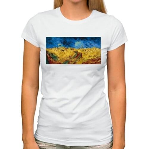 Vincent van Gogh Wheat Field with Crows artist t shirt women new white casual short sleeve femme kawaii tshirt